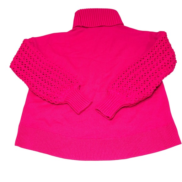 Alice & Olivia Hot Pink Wool Blend Chunky Turtleneck Cropped Sweater XS - Picture 3 of 9